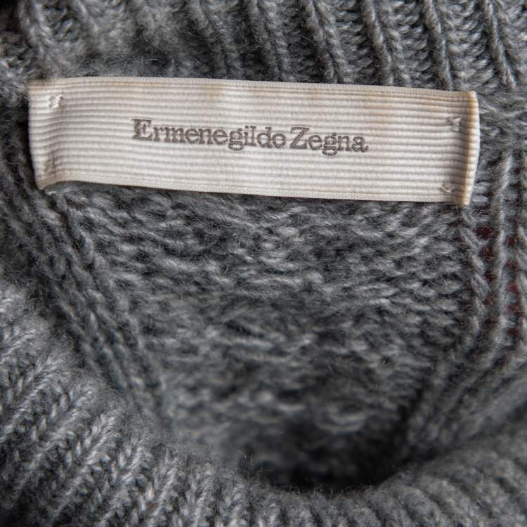 Pre Owned Ermenegildo Zegna Grey Cashmere Knit Turtle Neck Sweater S