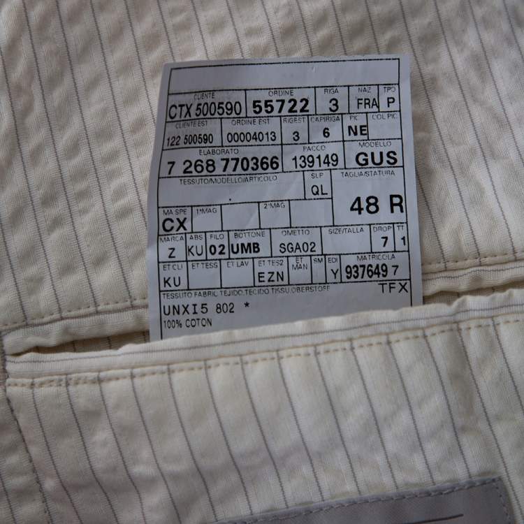 Pre Owned Ermenegildo Zegna Ivory Striped Seer Sucker Cotton Single Breasted Blazer M