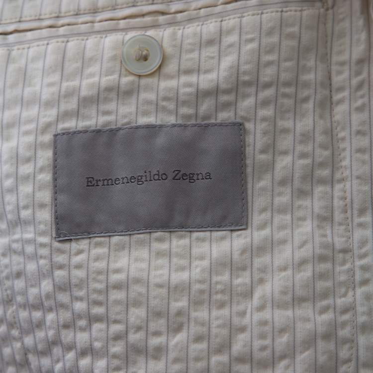 Pre Owned Ermenegildo Zegna Ivory Striped Seer Sucker Cotton Single Breasted Blazer M