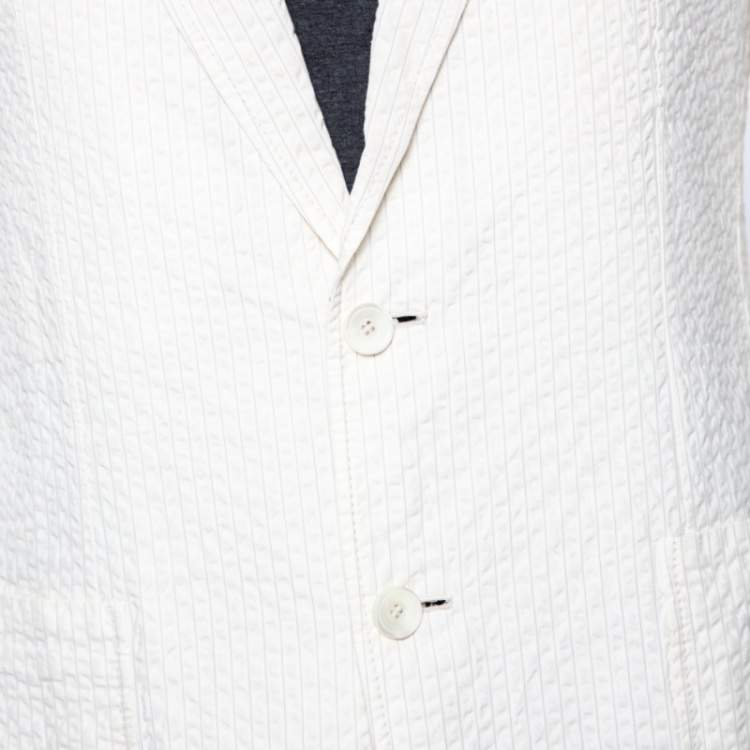 Pre Owned Ermenegildo Zegna Ivory Striped Seer Sucker Cotton Single Breasted Blazer M