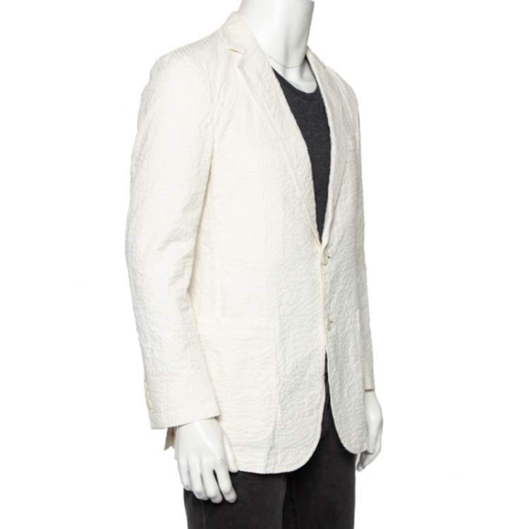 Pre Owned Ermenegildo Zegna Ivory Striped Seer Sucker Cotton Single Breasted Blazer M
