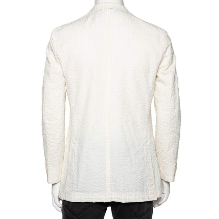 Pre Owned Ermenegildo Zegna Ivory Striped Seer Sucker Cotton Single Breasted Blazer M