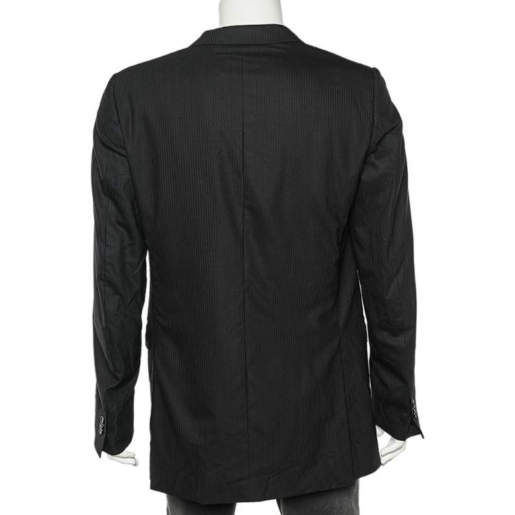 Pre Owned Ermenegildo Zegna Black Tonal Striped Wool Blazer L