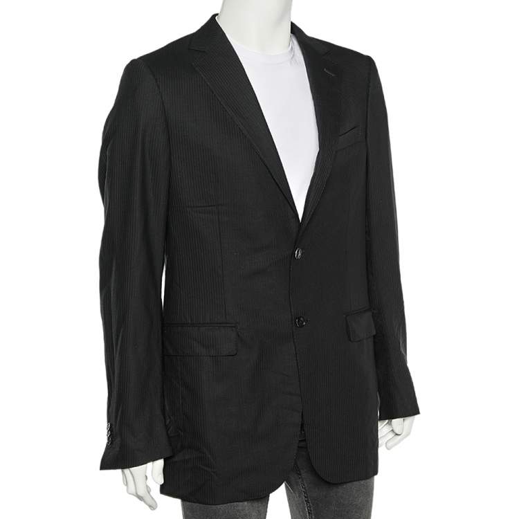 Pre Owned Ermenegildo Zegna Black Tonal Striped Wool Blazer L