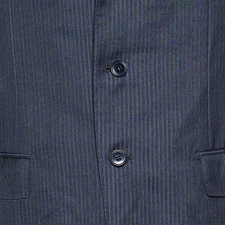 Pre Owned Ermenegildo Zegna Dark Blue Tonal Striped Wool Blazer L
