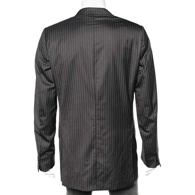 Pre Owned Ermenegildo Zegna Dark Brown Tonal Striped Wool Blazer L