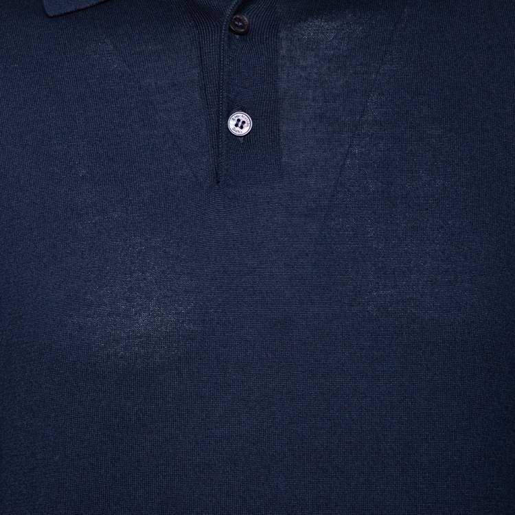 Pre Owned Ermenegildo Zegna Navy Blue Knit Cotton Long Sleeve Jumper M 