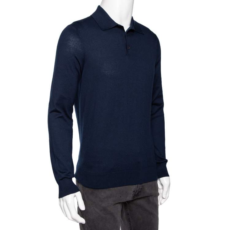 Pre Owned Ermenegildo Zegna Navy Blue Knit Cotton Long Sleeve Jumper M 