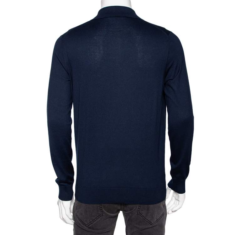 Pre Owned Ermenegildo Zegna Navy Blue Knit Cotton Long Sleeve Jumper M 