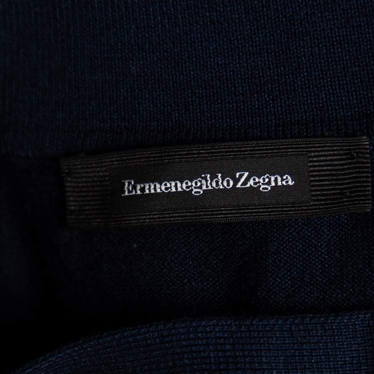 Pre Owned Ermenegildo Zegna Navy Blue Knit Cotton Long Sleeve Jumper M 