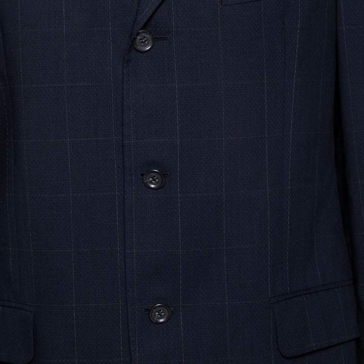 Pre Owned Ermenegildo Zegna Navy Blue Checked Wool Single Breasted Blazer XL