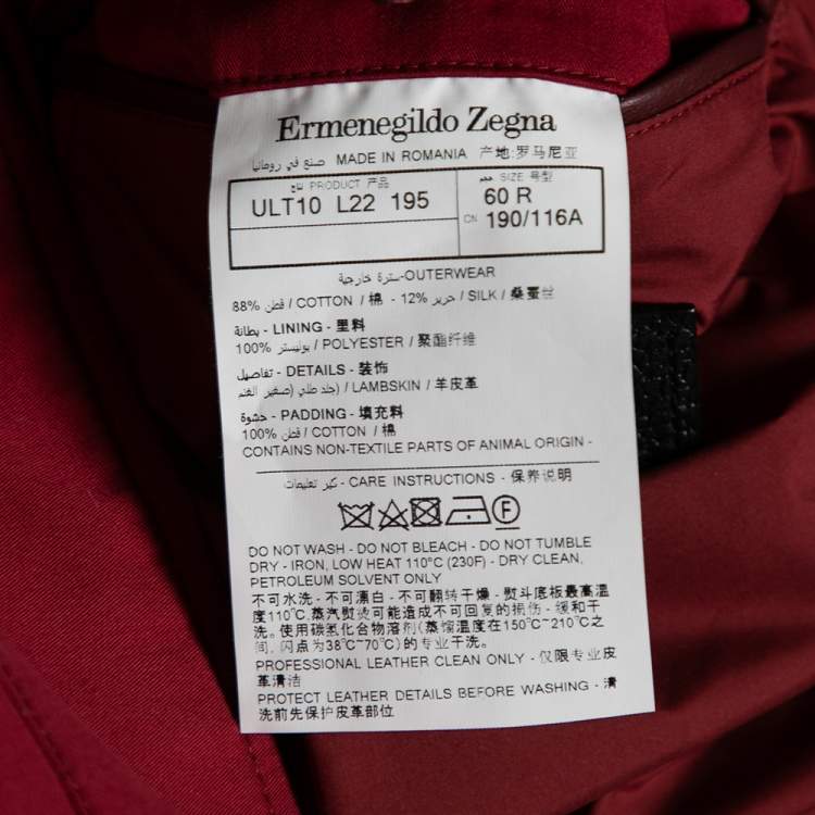 Pre Owned Ermenegildo Zegna Red Cotton Padded Sleeveless Jacket 3XL