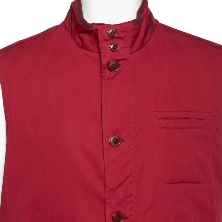 Pre Owned Ermenegildo Zegna Red Cotton Padded Sleeveless Jacket 3XL