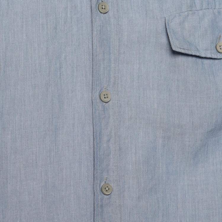 Pre Owned Ermenegildo Zegna Blue Linen Blend Mandarin Collar Shirt L