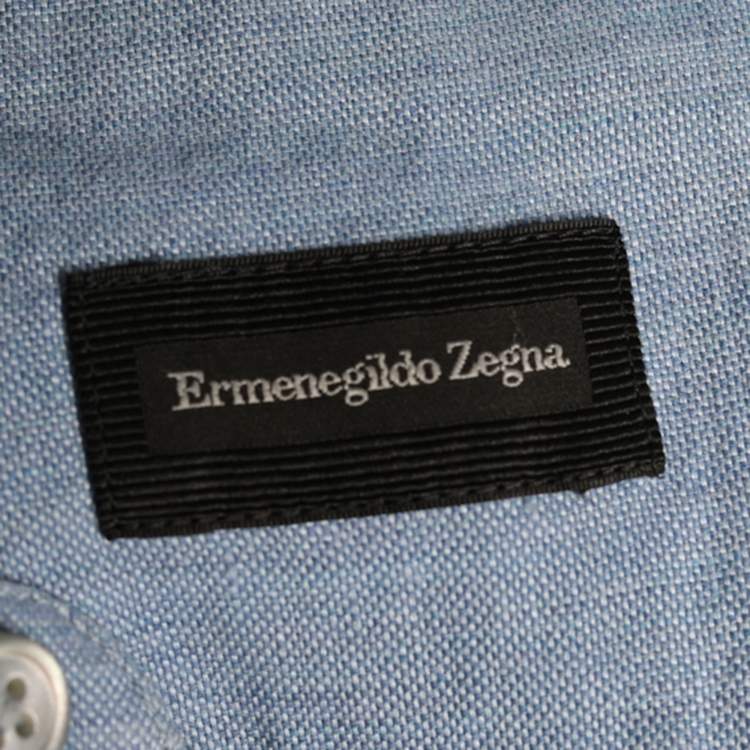 Pre Owned Ermenegildo Zegna Blue Linen Blend Mandarin Collar Shirt L