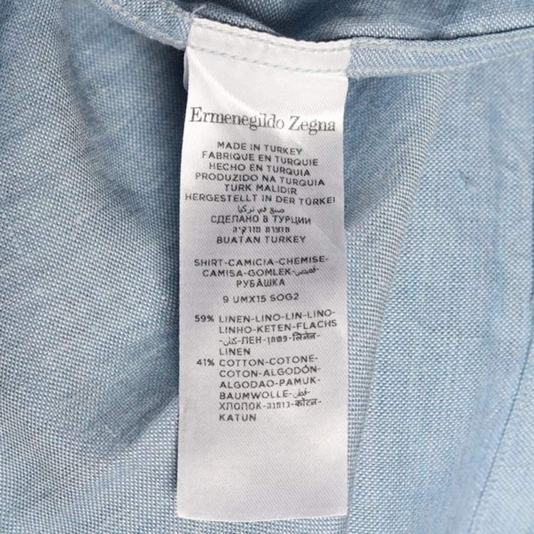 Pre Owned Ermenegildo Zegna Blue Linen Blend Mandarin Collar Shirt L