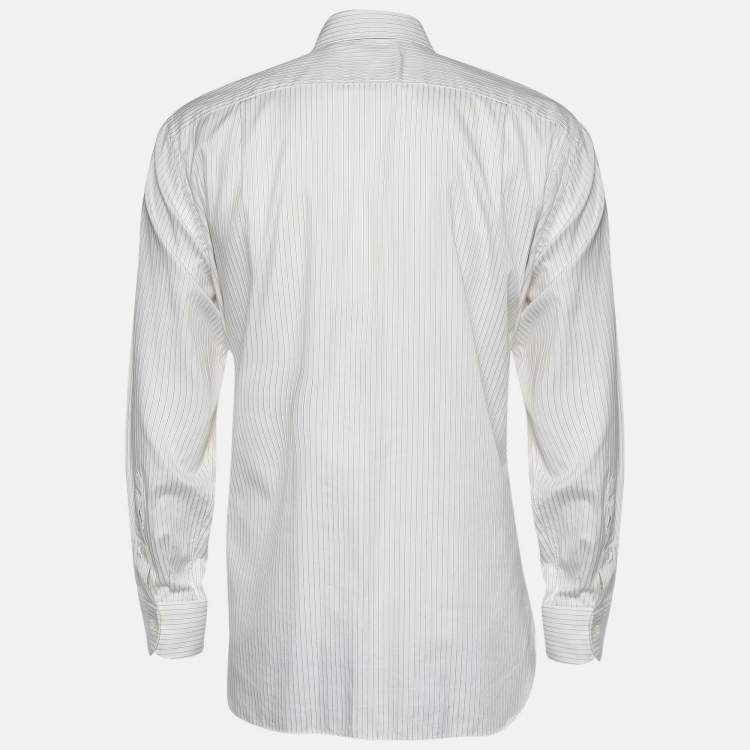 Pre Owned Ermenegildo Zegna White Stripe Cotton Regular Fit Long Sleeve Shirt XXL
