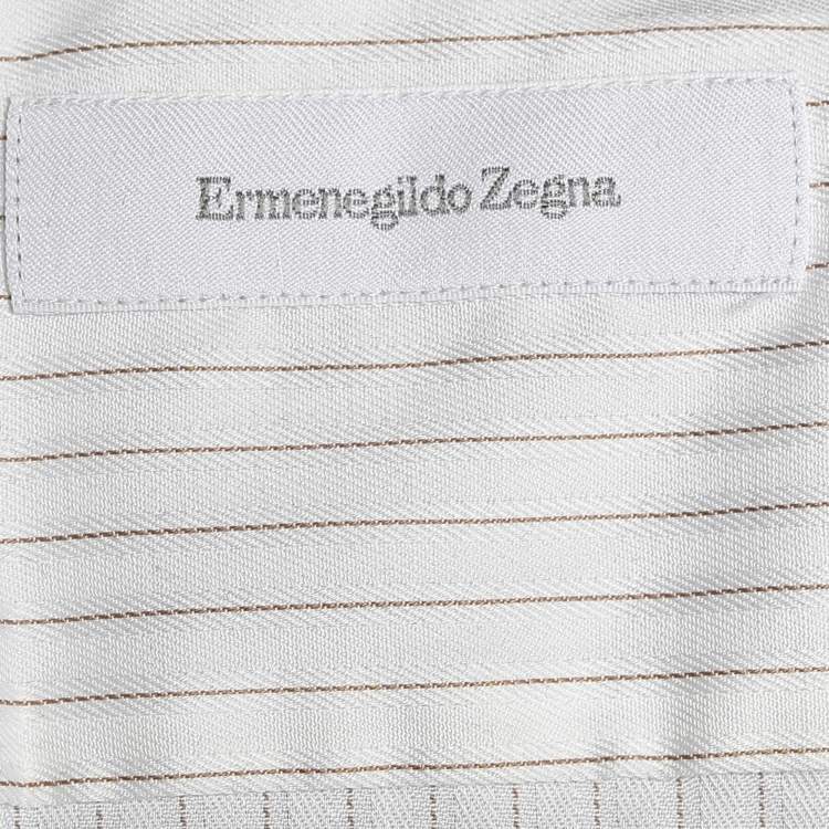Pre Owned Ermenegildo Zegna White Stripe Cotton Regular Fit Long Sleeve Shirt XXL