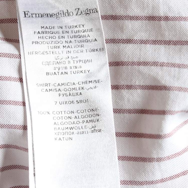 Pre Owned Ermenegildo Zegna White and Red Striped Cotton Long Sleeve Shirt XL