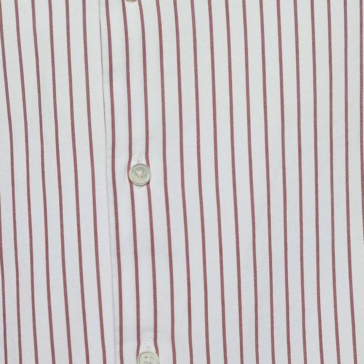 Pre Owned Ermenegildo Zegna White and Red Striped Cotton Long Sleeve Shirt XL