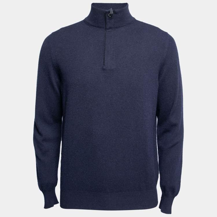 Pre Owned Ermenegildo Zegna Navy Blue Cashmere Long Sleeve Jumper M