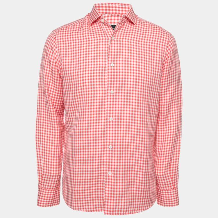 Pre Owned Ermenegildo Zegna Red Checked Cotton & Linen Button Front Shirt M
