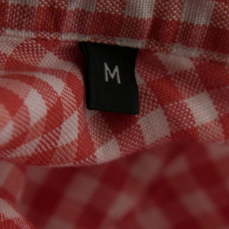 Pre Owned Ermenegildo Zegna Red Checked Cotton & Linen Button Front Shirt M