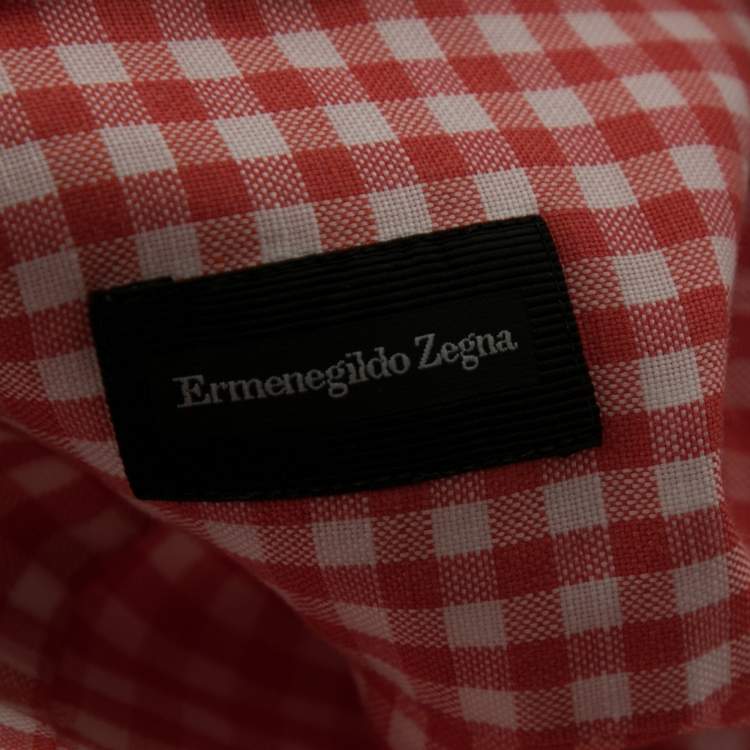 Pre Owned Ermenegildo Zegna Red Checked Cotton & Linen Button Front Shirt M