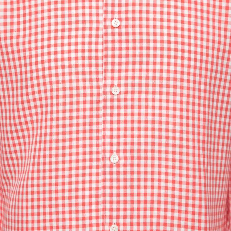 Pre Owned Ermenegildo Zegna Red Checked Cotton & Linen Button Front Shirt M