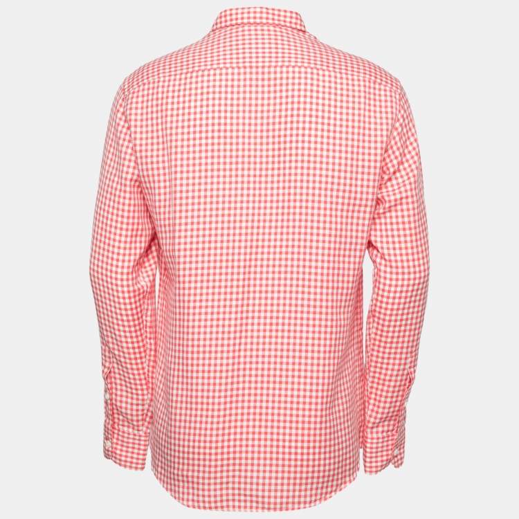 Pre Owned Ermenegildo Zegna Red Checked Cotton & Linen Button Front Shirt M