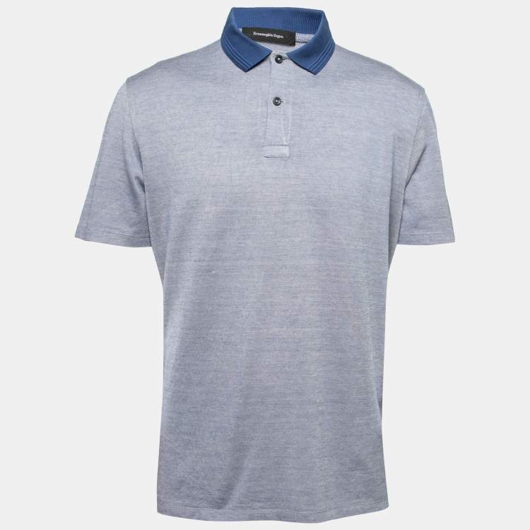 Pre Owned Ermenegildo Zegna Blue Cotton & Silk Short Sleeve Polo T-Shirt XL