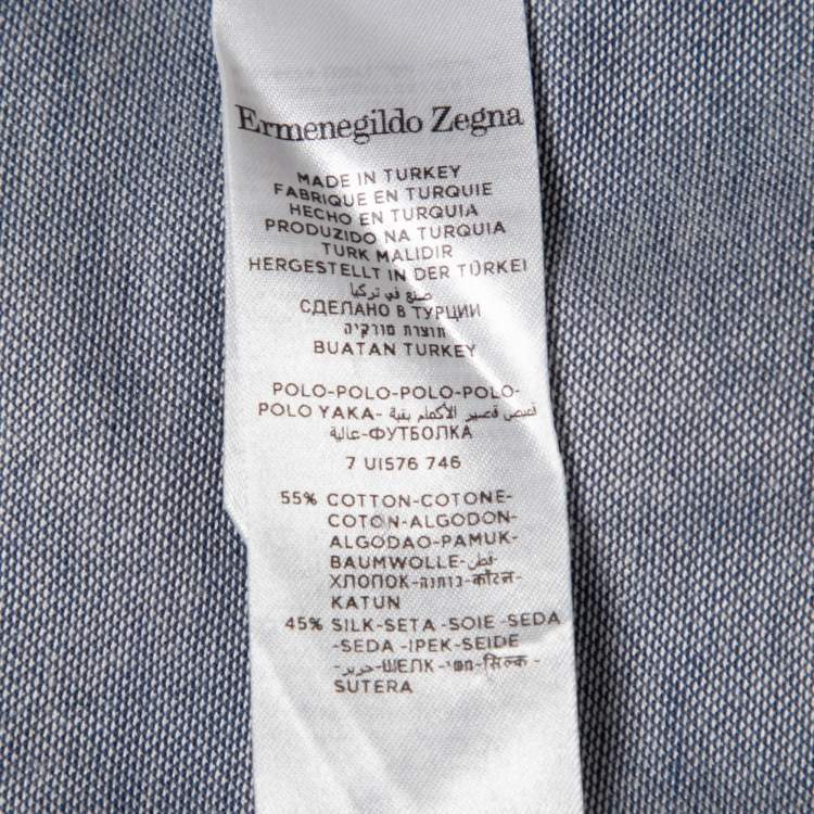 Pre Owned Ermenegildo Zegna Blue Cotton & Silk Short Sleeve Polo T-Shirt XL