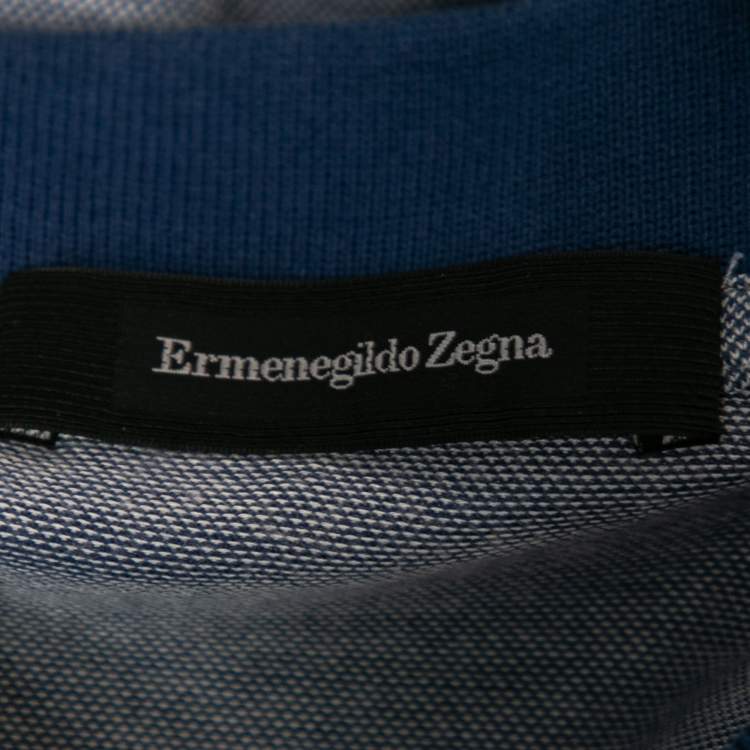 Pre Owned Ermenegildo Zegna Blue Cotton & Silk Short Sleeve Polo T-Shirt XL