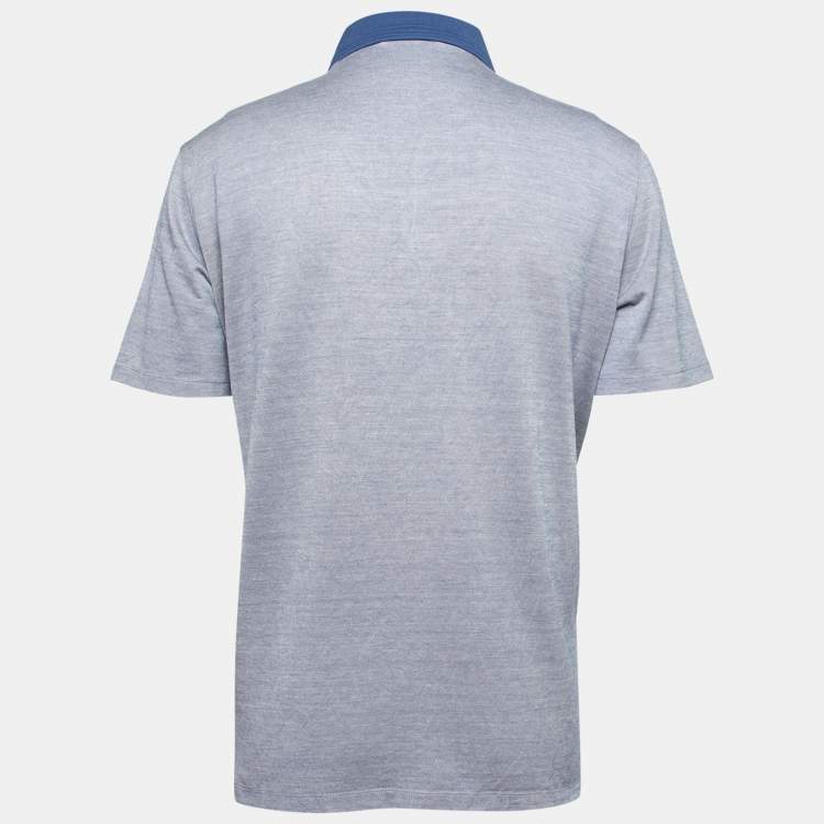 Pre Owned Ermenegildo Zegna Blue Cotton & Silk Short Sleeve Polo T-Shirt XL