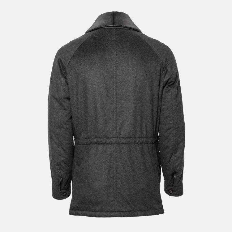 Pre Owned Ermenegildo Zegna Grey Silk Fur Trimmed Long Sleeve Jacket S
