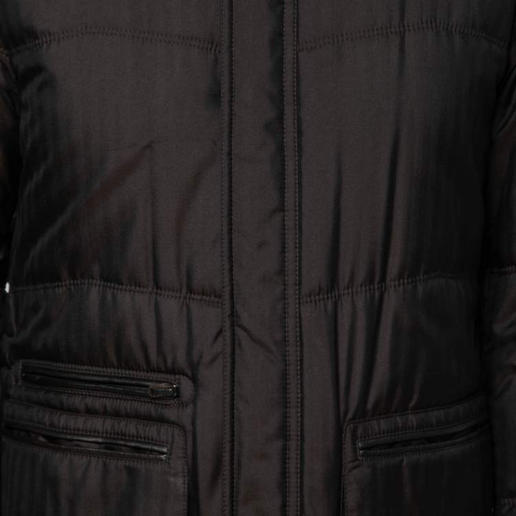 Pre Owned Ermenegildo Zegna Brown Padded Silk Leather Trimmed Jacket M