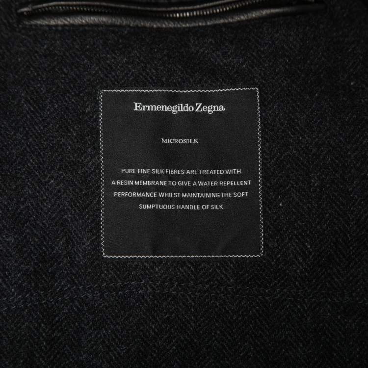Pre Owned Ermenegildo Zegna Brown Padded Silk Leather Trimmed Jacket M