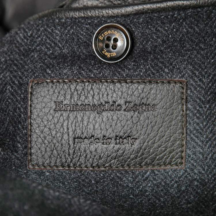 Pre Owned Ermenegildo Zegna Brown Padded Silk Leather Trimmed Jacket M