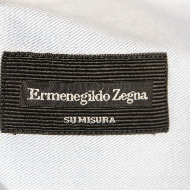 Pre Owned Ermenegildo Zegna Blue Cotton Regular Fit Button Front Shirt XXL