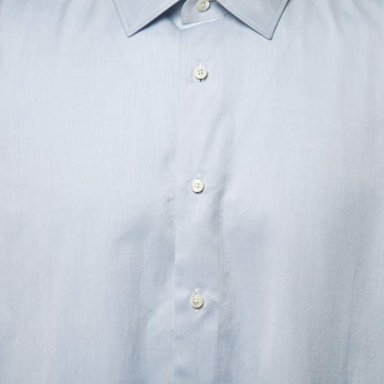 Pre Owned Ermenegildo Zegna Blue Cotton Regular Fit Button Front Shirt XXL