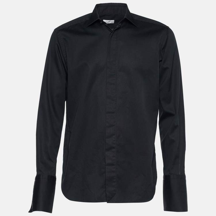 Pre Owned Ermenegildo Zegna Black Cotton Button Front Shirt M