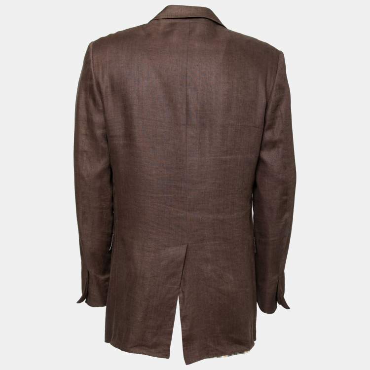 Pre Owned Ermenegildo Zegna Brown Linen Single Breasted Blazer XL