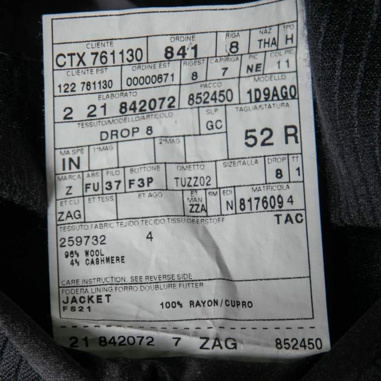 Pre Owned Ermenegildo Zegna Black Textured Wool Long Sleeve Blazer XL