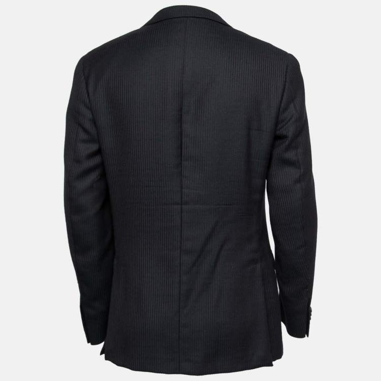 Pre Owned Ermenegildo Zegna Black Textured Wool Long Sleeve Blazer XL