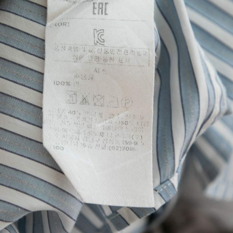 Pre Owned Ermenegildo Zegna Blue and White Striped Cotton Shirt XL
