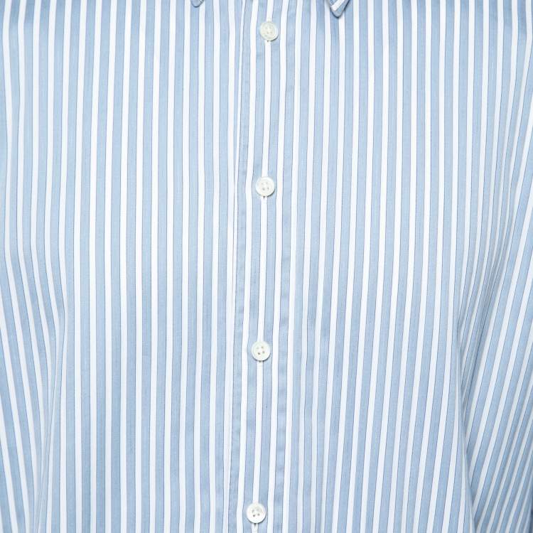Pre Owned Ermenegildo Zegna Blue and White Striped Cotton Shirt XL
