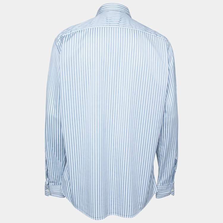 Pre Owned Ermenegildo Zegna Blue and White Striped Cotton Shirt XL