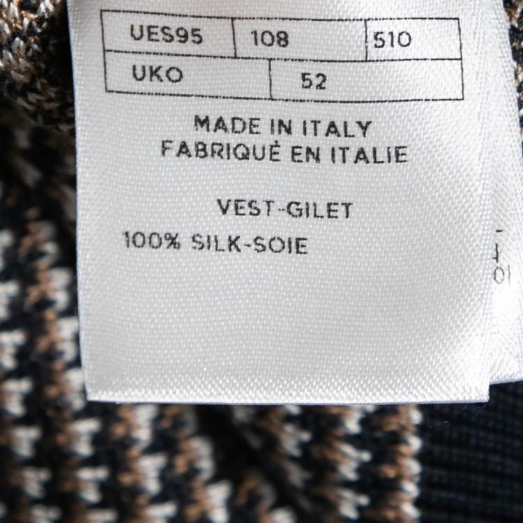 مملوكة مسبقًا Ermenegildo Zegna Navy Blue & Brown Silk Knit V-Neck Gillet L