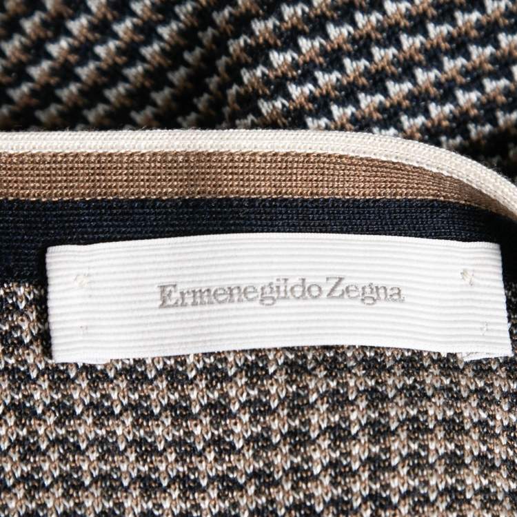 مملوكة مسبقًا Ermenegildo Zegna Navy Blue & Brown Silk Knit V-Neck Gillet L