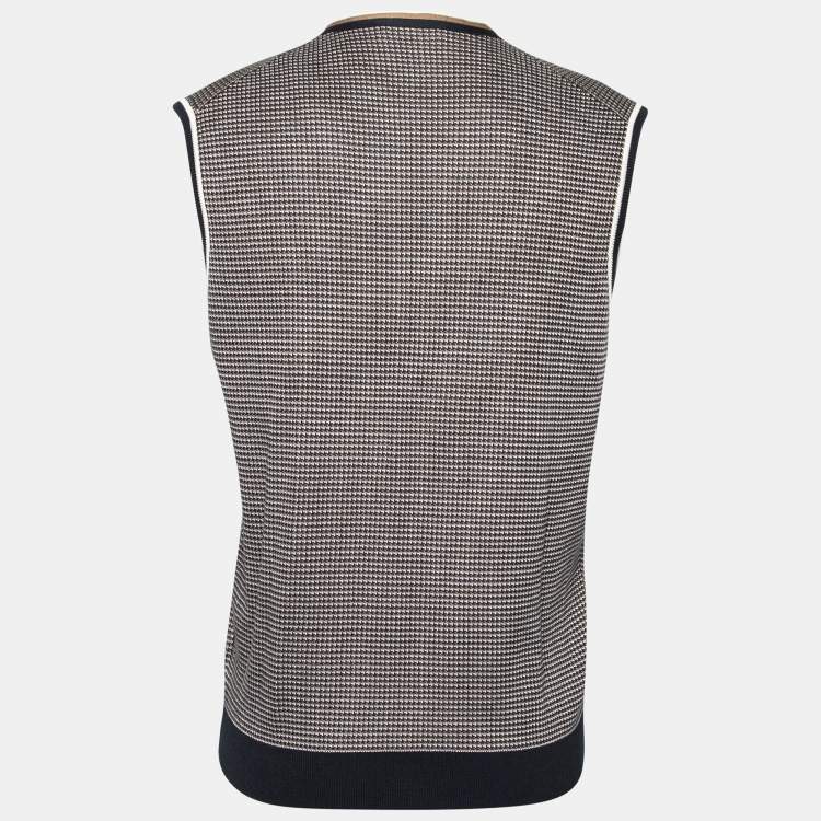مملوكة مسبقًا Ermenegildo Zegna Navy Blue & Brown Silk Knit V-Neck Gillet L